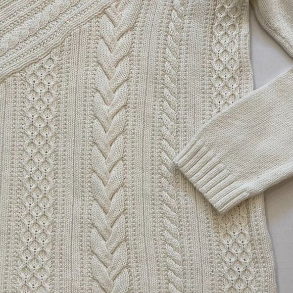 Talbots Neutral/Ivory Cotton Cable Knit Boat / Bateau Neck Sweater, Size MP - Picture 5 of 11